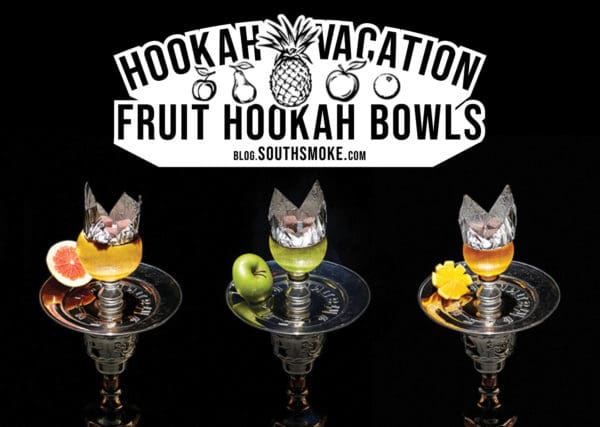 Fruit hookah bowls on hookahs. Grapefruit, apple and orange.