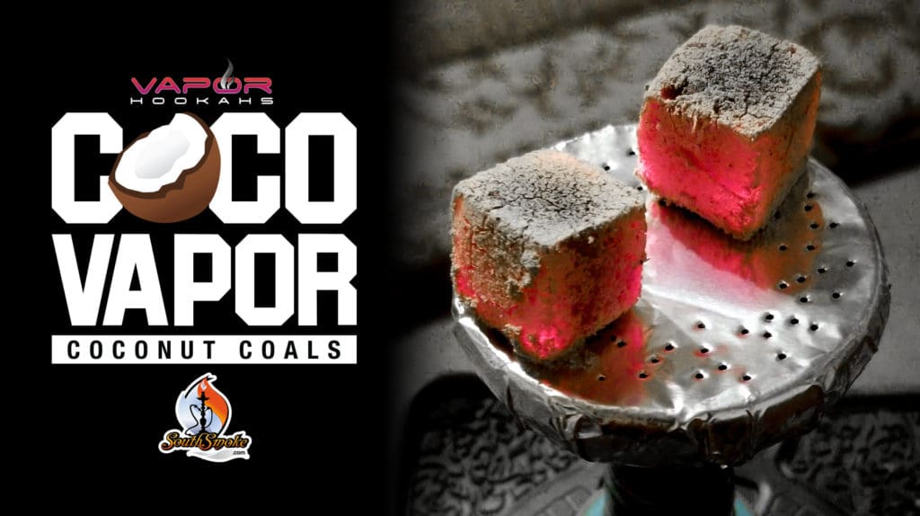 CocoVapor logo with charcoal cubes on a hookah bowl