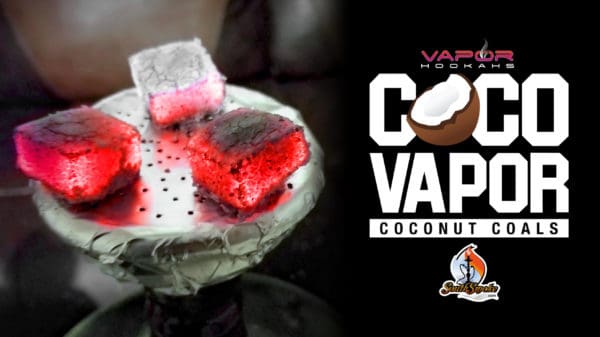 CocoVapor Charcoal logo next to Charcoal flats on hookah bowl