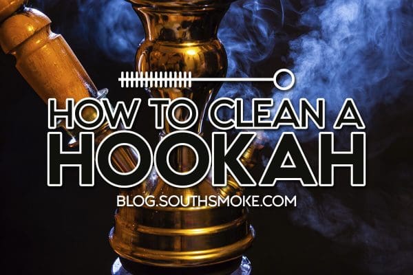 How to Clean a Hookah Blog - gold hookah base and down stem with smoke