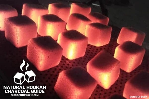 Lit natural hookah charcoal cubes