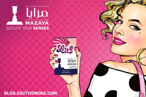 Mazaya Tobacco Flavor Love - blonde woman holding mazaya love shisha flavor