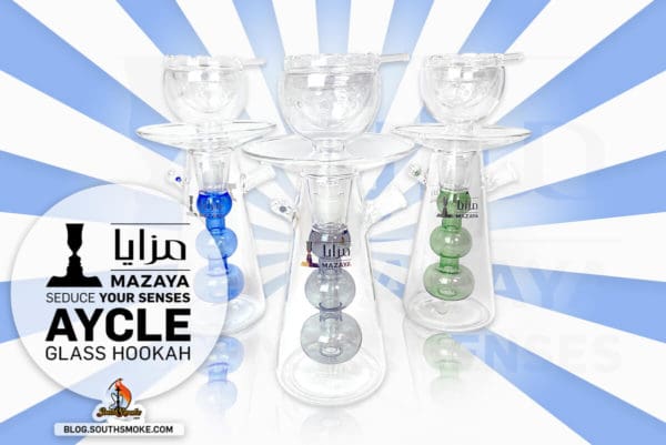 Aycle Glass Hookah by Mazaya Tobacco in green, grey, and blue