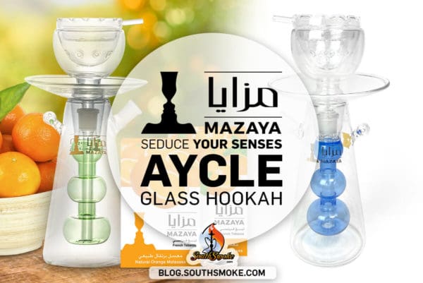 Mazaya Aycle Glass Hookah in green and blue with Mazaya Tobacco