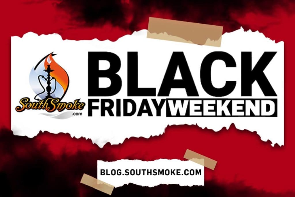 Black Friday Weekend in Bold on torn paper with the blog url on a red background with black smoke.