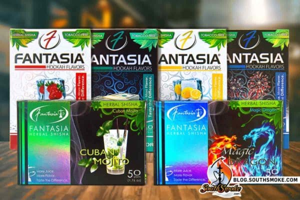 Fantasia Nicotine and Tobacco Free Herbal Molasses 50 gram packs on a Table