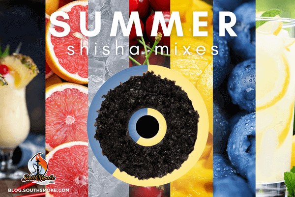 grapefruits, cherries, lemons, blueberries, and ice with a shisha filled hookah bowl