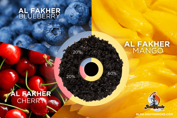 blueberries, cherries, and slices of mango with a shisha packed hookah bowl