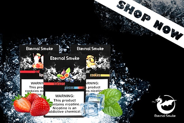 Eternal Smoke shisha in 250g boxes with strawberries mint and ice