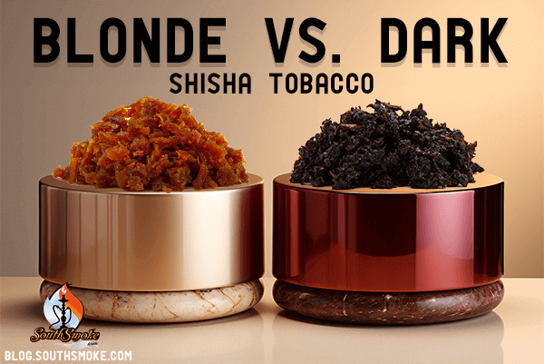 Blonde leaf tobacco and dark leaf tobacco side by side in metal tubs - blonde vs dark shisha tobacco