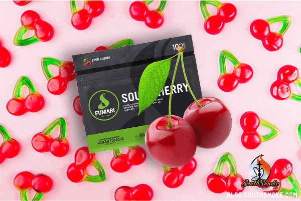 Fumari Sour Cherry hookah flavor 50g pouch with two red cherries